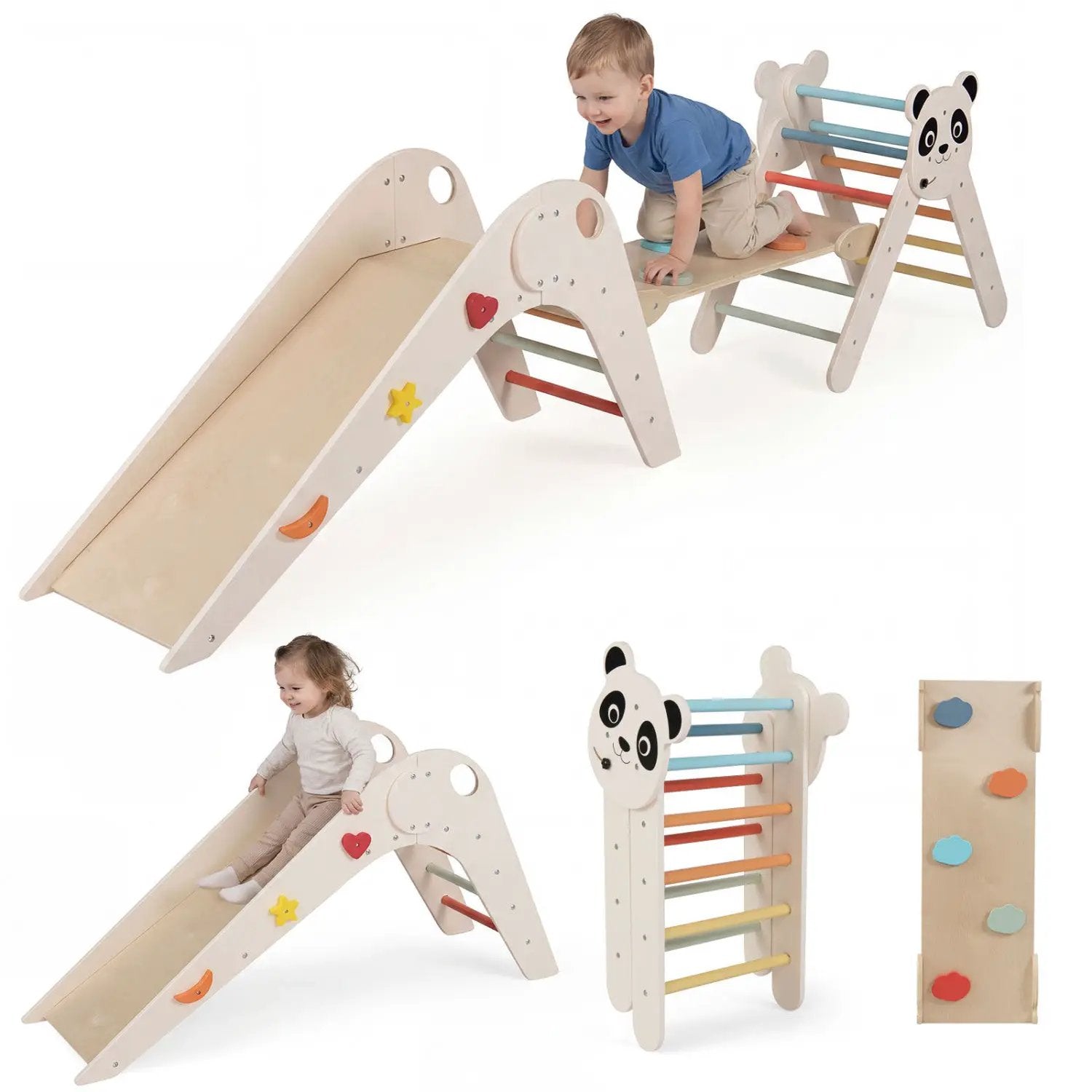 Triangle Set Foldable Kids Climbing Toys Panda-Themed Wood Montessori Climbing Set by DirectDeals