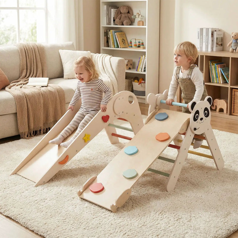 Triangle Set Foldable Kids Climbing Toys Panda-Themed Wood Montessori Climbing Set by DirectDeals