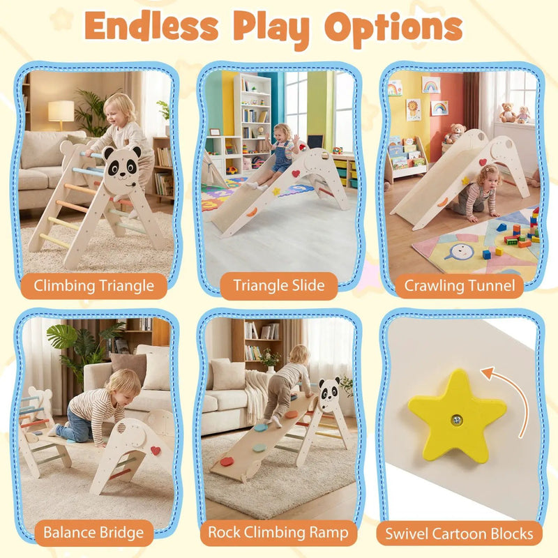 Triangle Set Foldable Kids Climbing Toys Panda-Themed Wood Montessori Climbing Set by DirectDeals