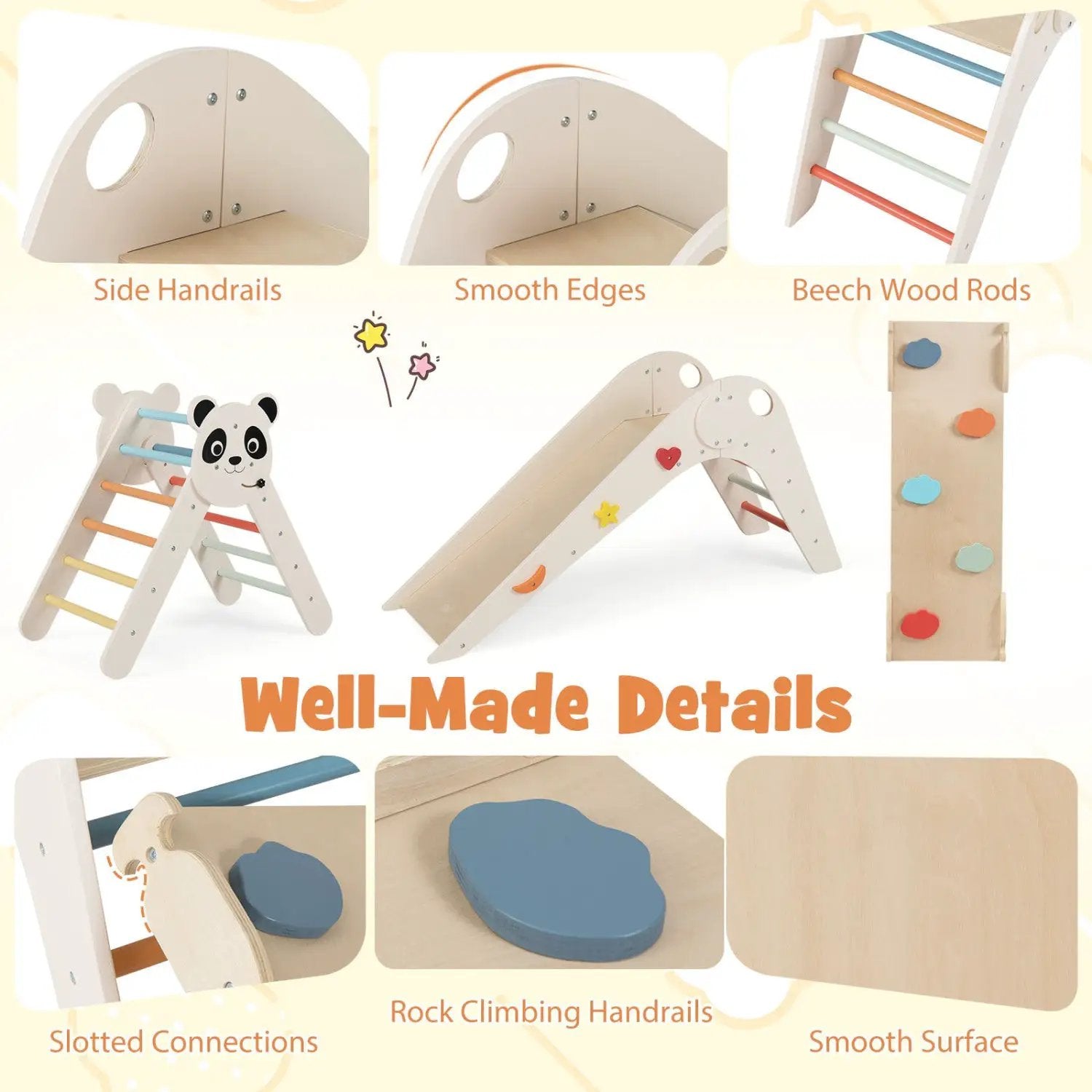 Triangle Set Foldable Kids Climbing Toys Panda-Themed Wood Montessori Climbing Set by DirectDeals