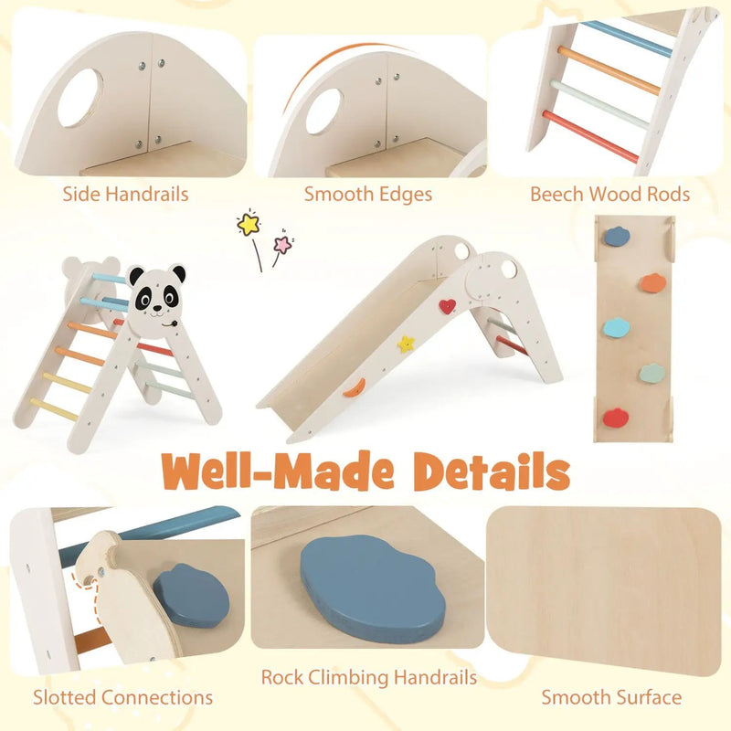 Triangle Set Foldable Kids Climbing Toys Panda-Themed Wood Montessori Climbing Set by DirectDeals