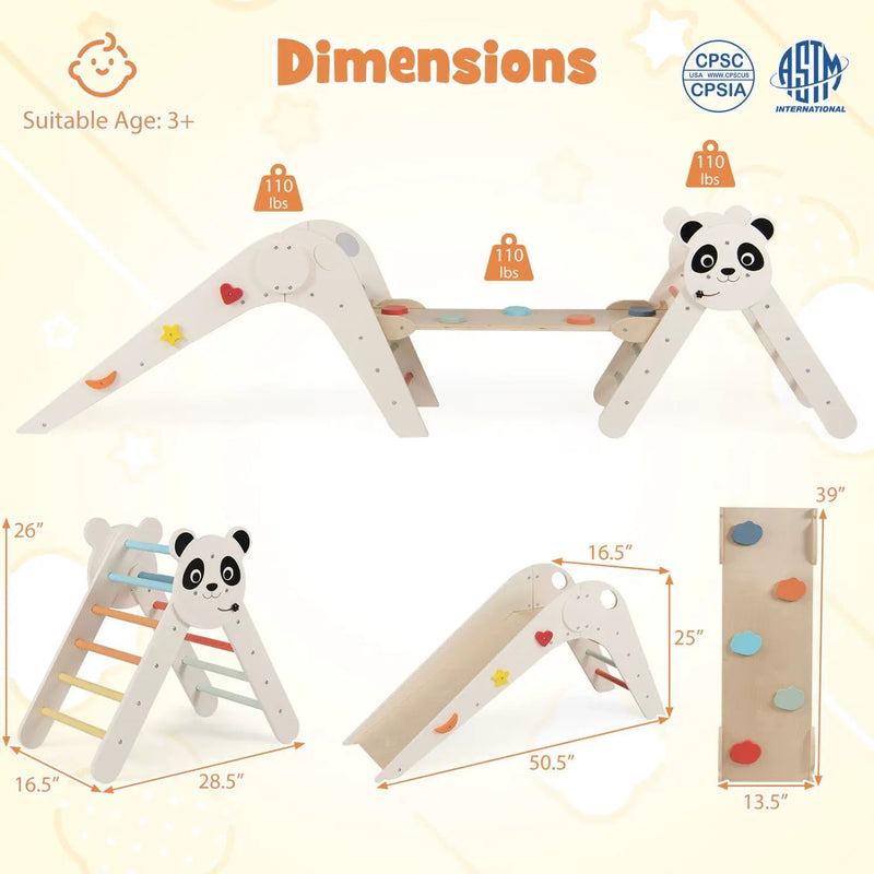 Triangle Set Foldable Kids Climbing Toys Panda-Themed Wood Montessori Climbing Set by DirectDeals