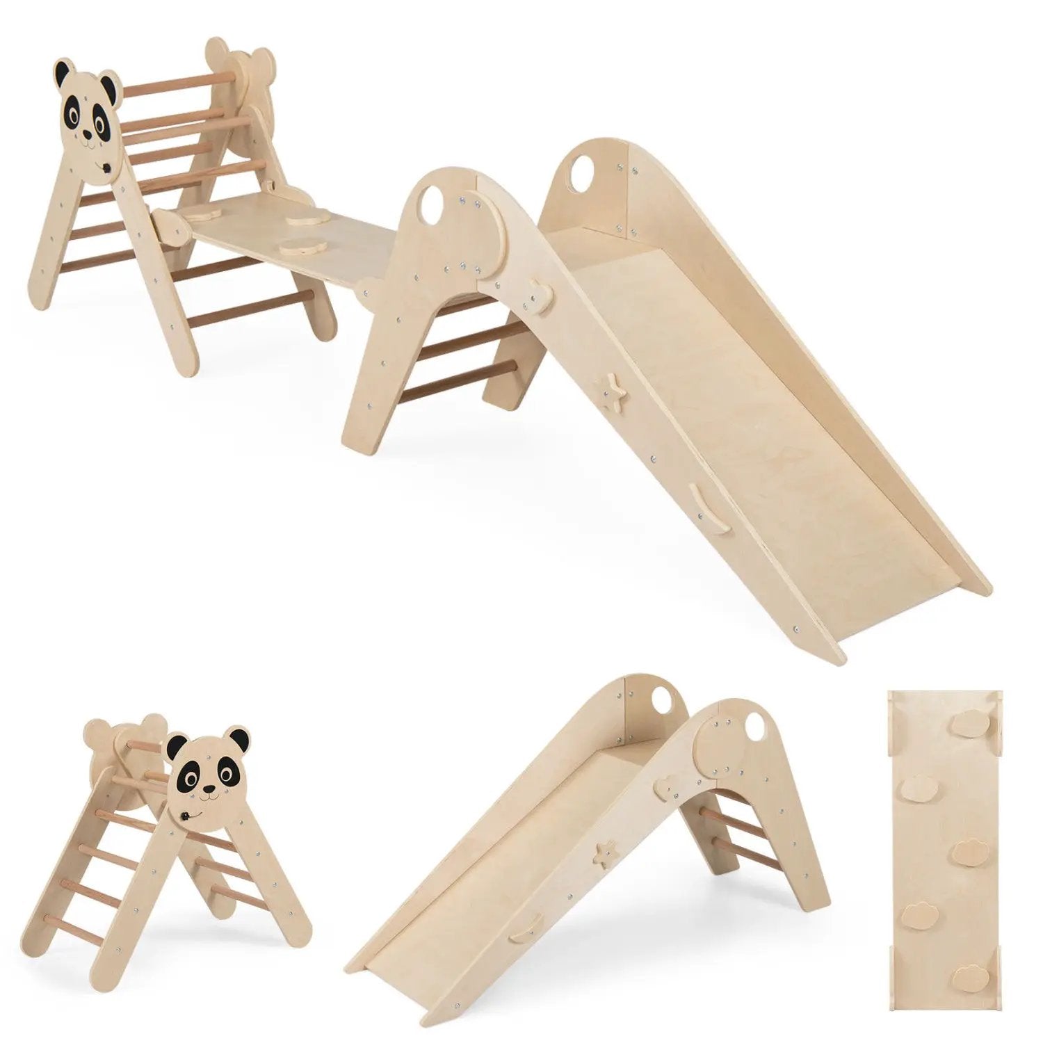 Triangle Set Foldable Kids Climbing Toys Panda-Themed Wood Montessori Climbing Set by DirectDeals