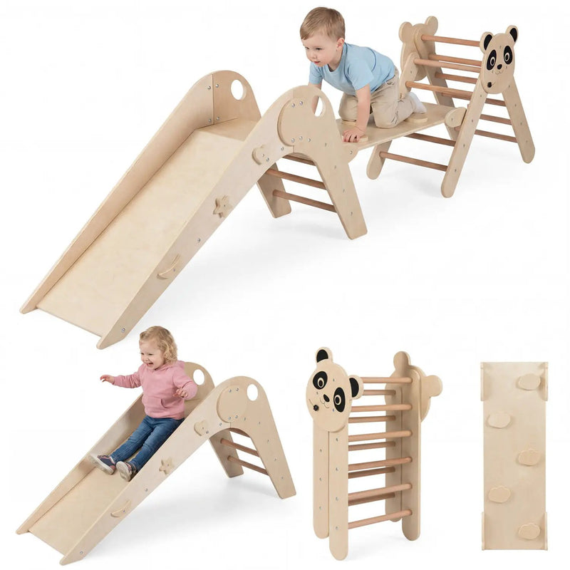 Triangle Set Foldable Kids Climbing Toys Panda-Themed Wood Montessori Climbing Set by DirectDeals