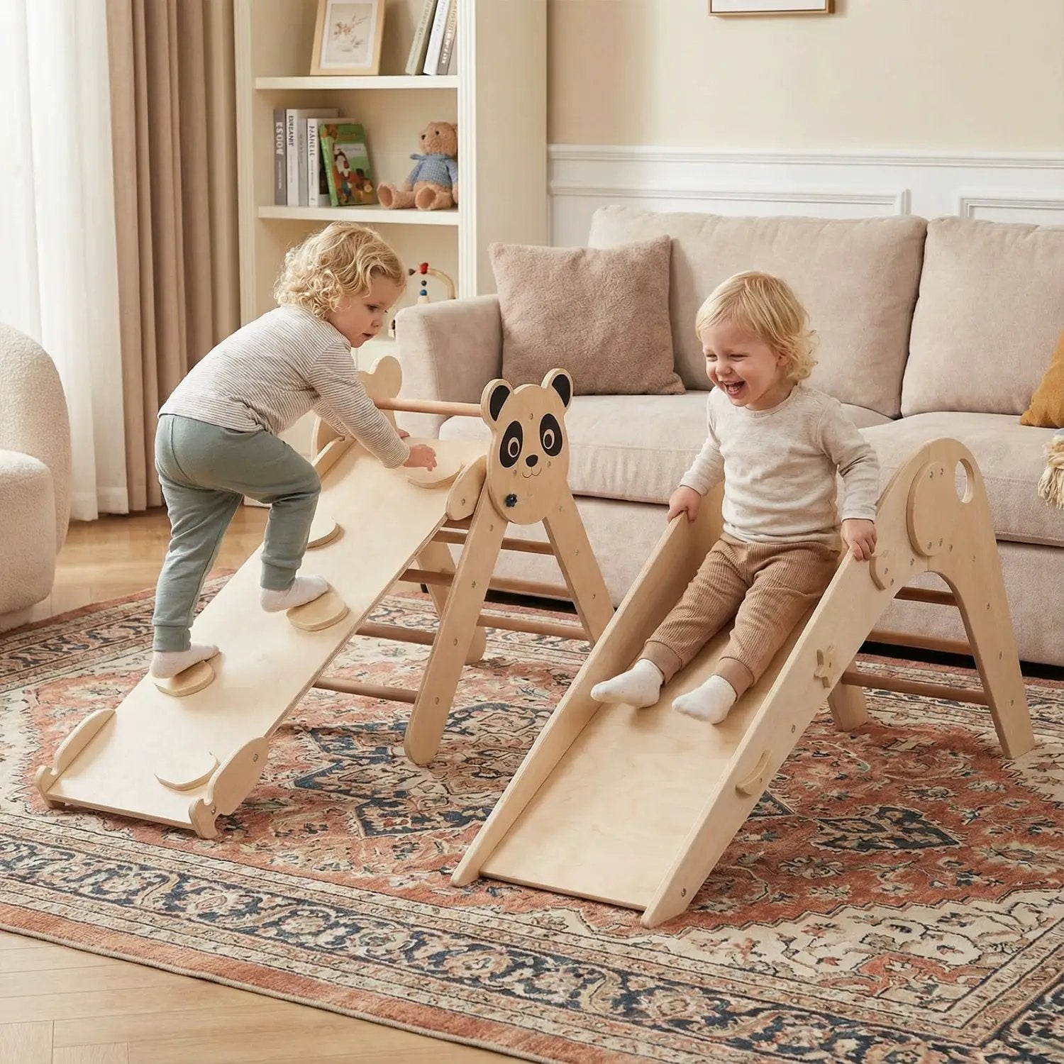Triangle Set Foldable Kids Climbing Toys Panda-Themed Wood Montessori Climbing Set by DirectDeals