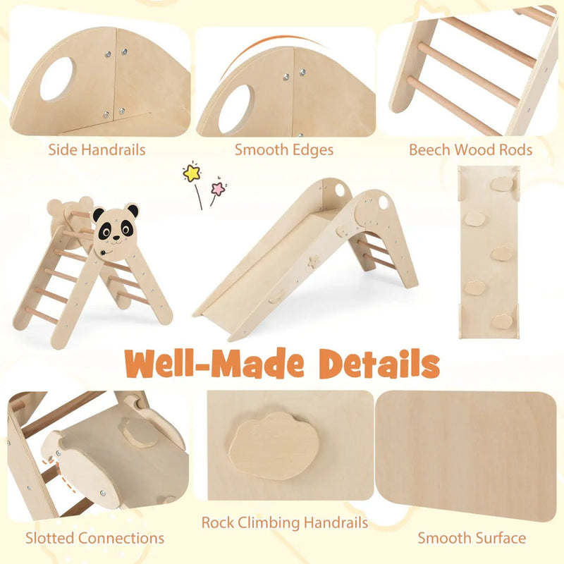 Triangle Set Foldable Kids Climbing Toys Panda-Themed Wood Montessori Climbing Set by DirectDeals