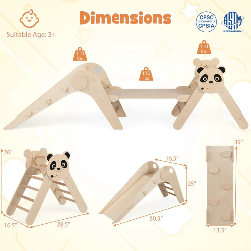 Triangle Set Foldable Kids Climbing Toys Panda-Themed Wood Montessori Climbing Set by DirectDeals