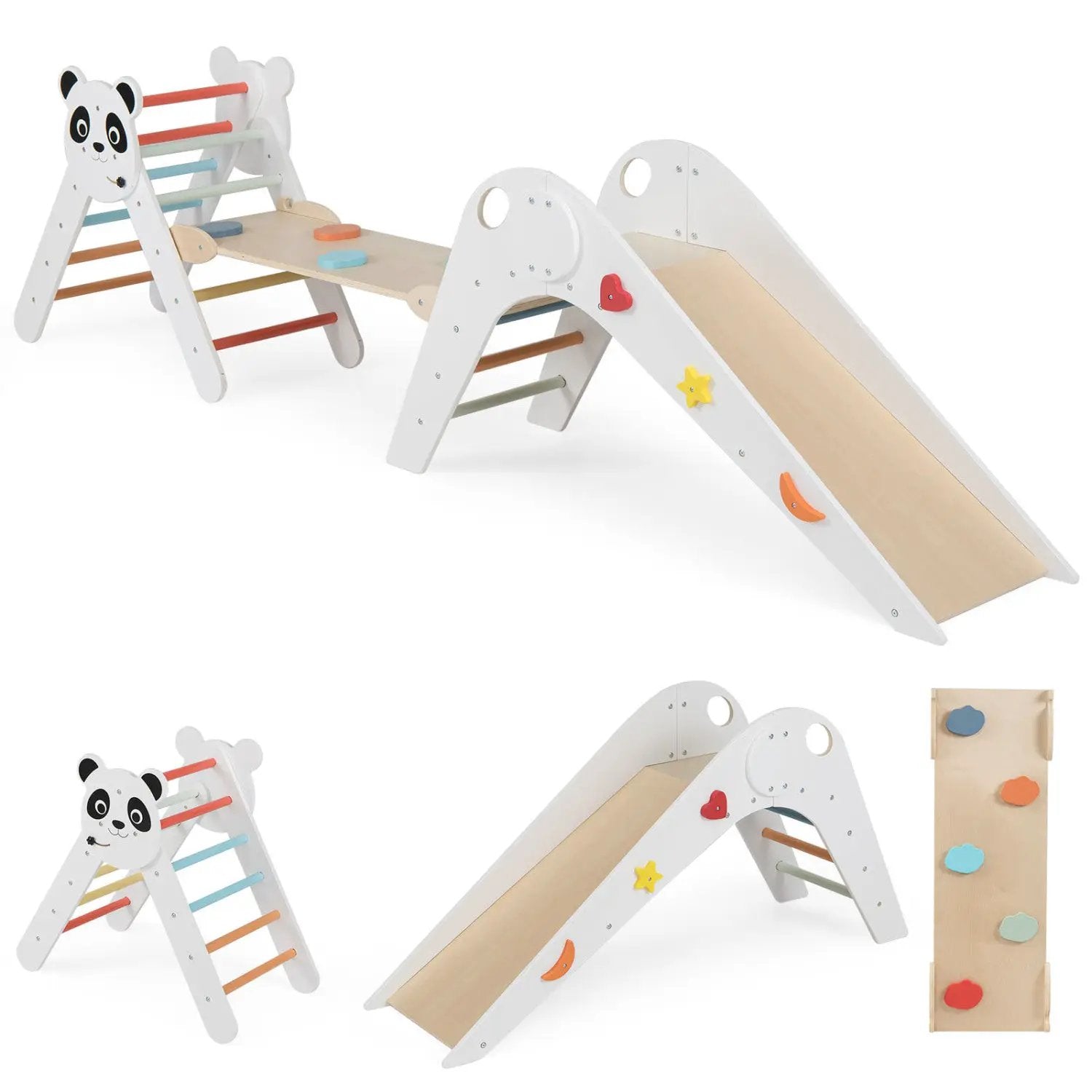Triangle Set Foldable Kids Climbing Toys Panda-Themed Wood Montessori Climbing Set by DirectDeals