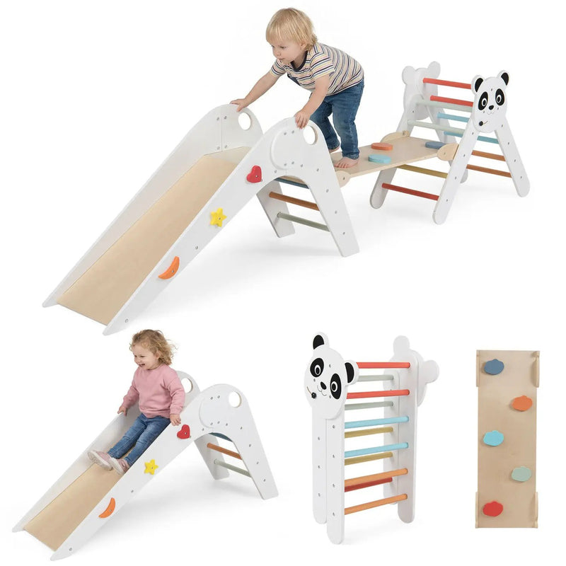 Triangle Set Foldable Kids Climbing Toys Panda-Themed Wood Montessori Climbing Set by DirectDeals