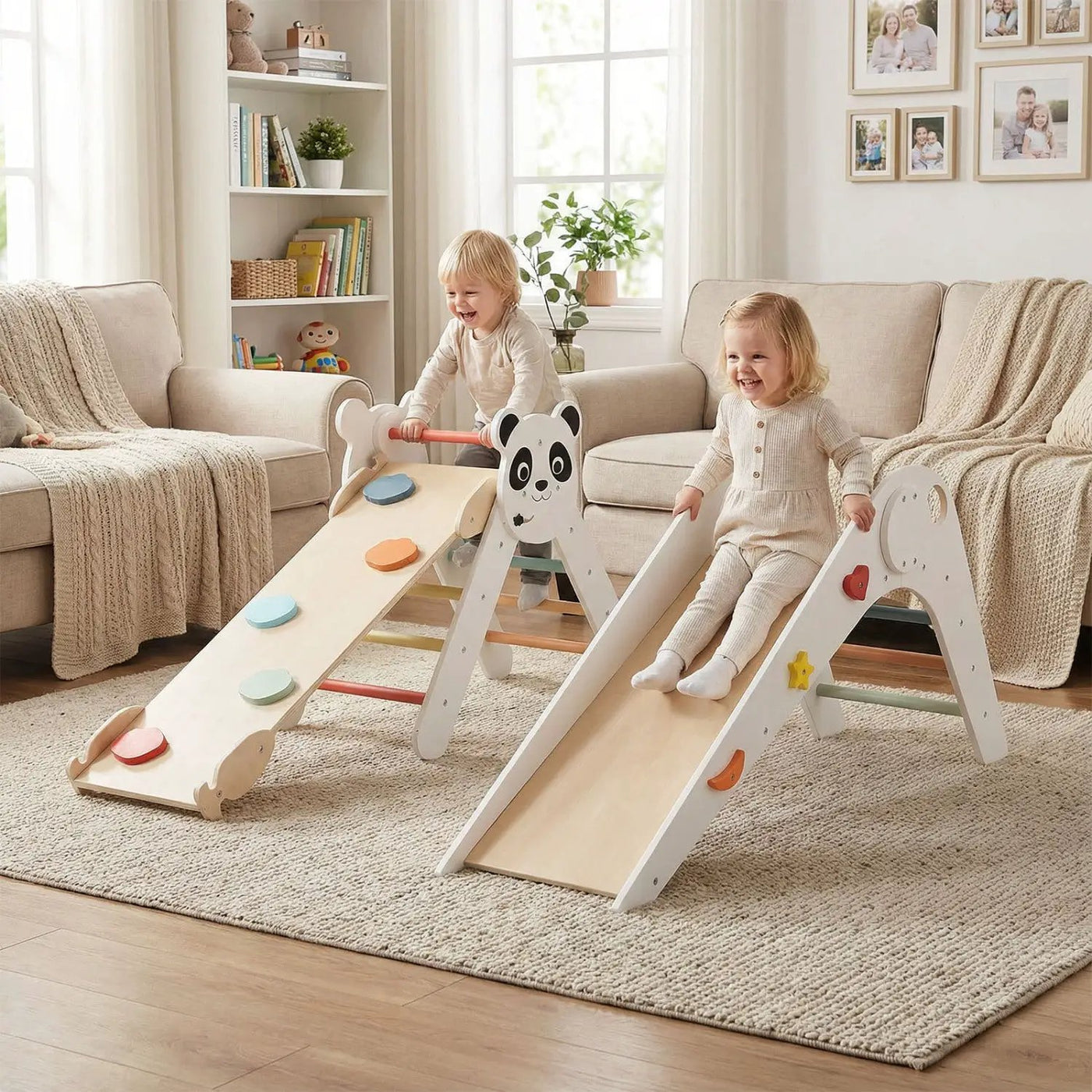 Triangle Set Foldable Kids Climbing Toys Panda-Themed Wood Montessori Climbing Set by DirectDeals