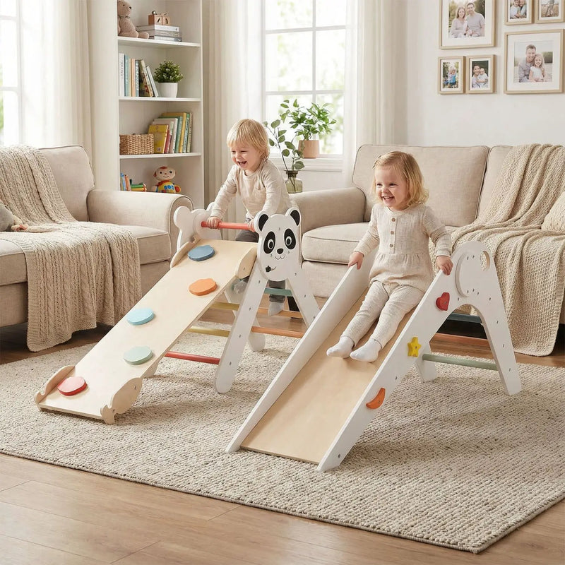 Triangle Set Foldable Kids Climbing Toys Panda-Themed Wood Montessori Climbing Set by DirectDeals