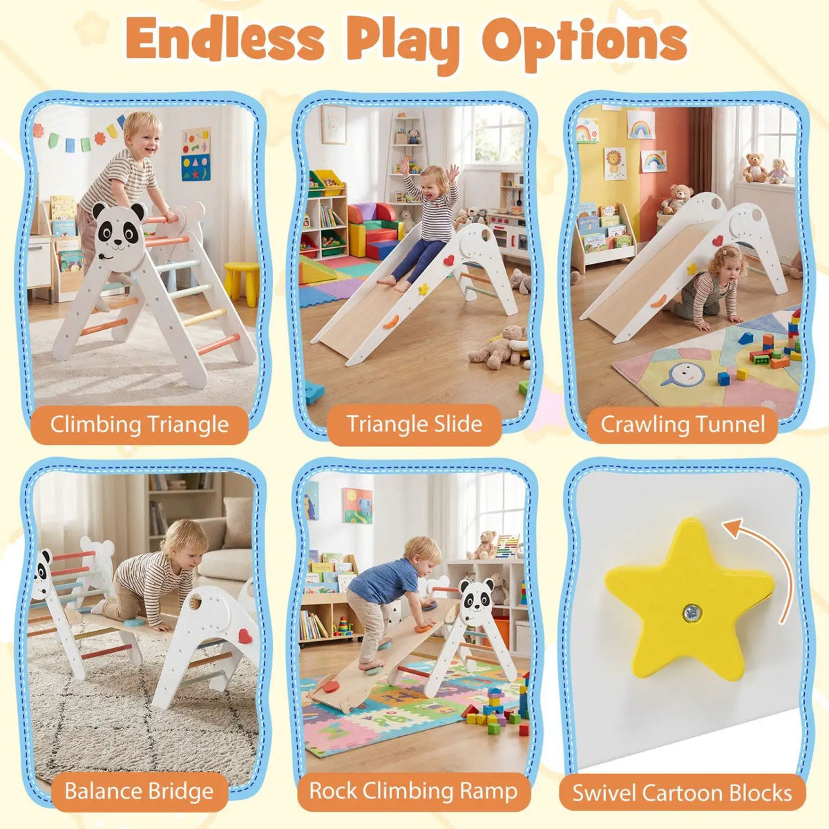 Triangle Set Foldable Kids Climbing Toys Panda-Themed Wood Montessori Climbing Set by DirectDeals