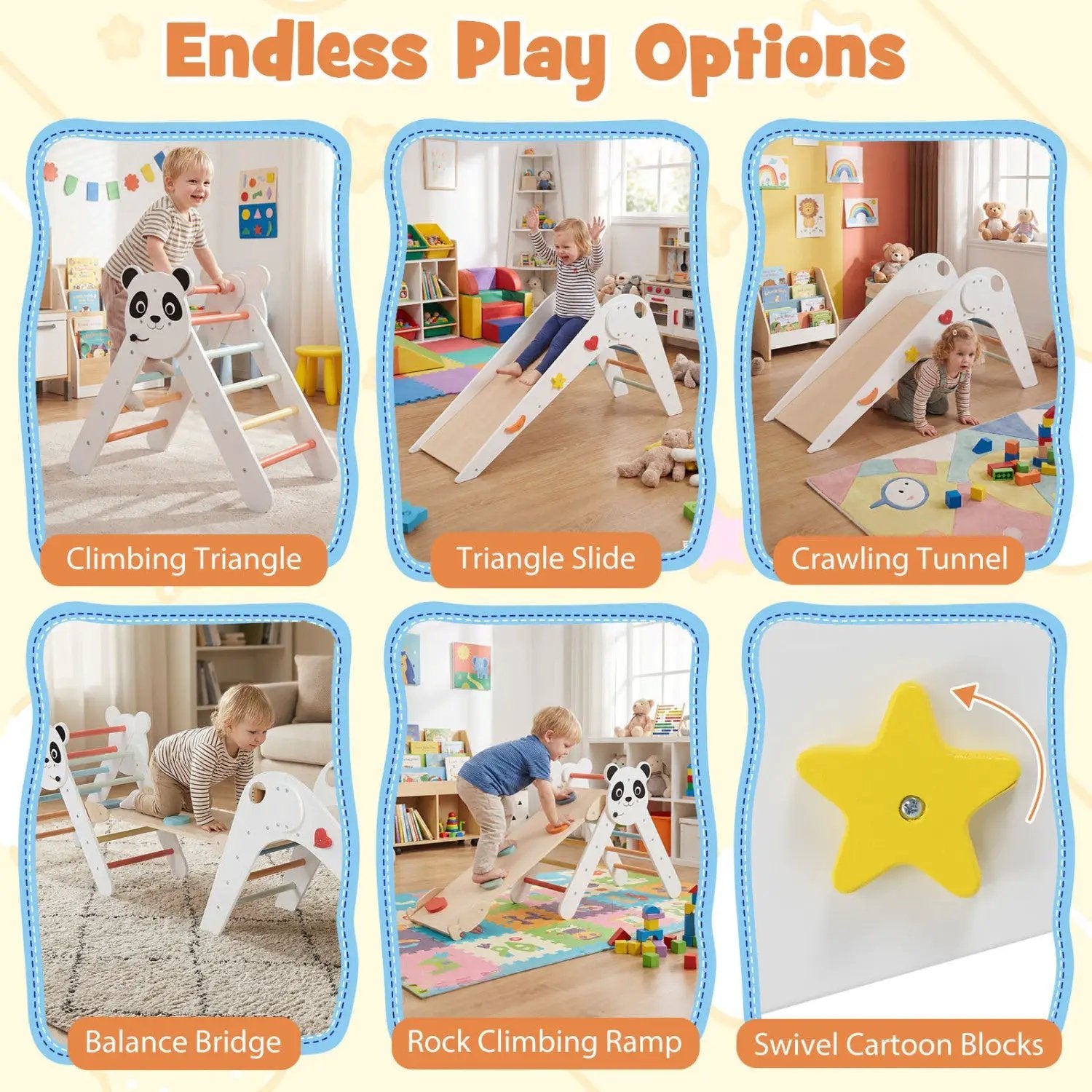 Triangle Set Foldable Kids Climbing Toys Panda-Themed Wood Montessori Climbing Set by DirectDeals