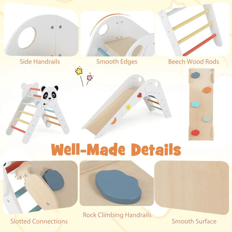 Triangle Set Foldable Kids Climbing Toys Panda-Themed Wood Montessori Climbing Set by DirectDeals