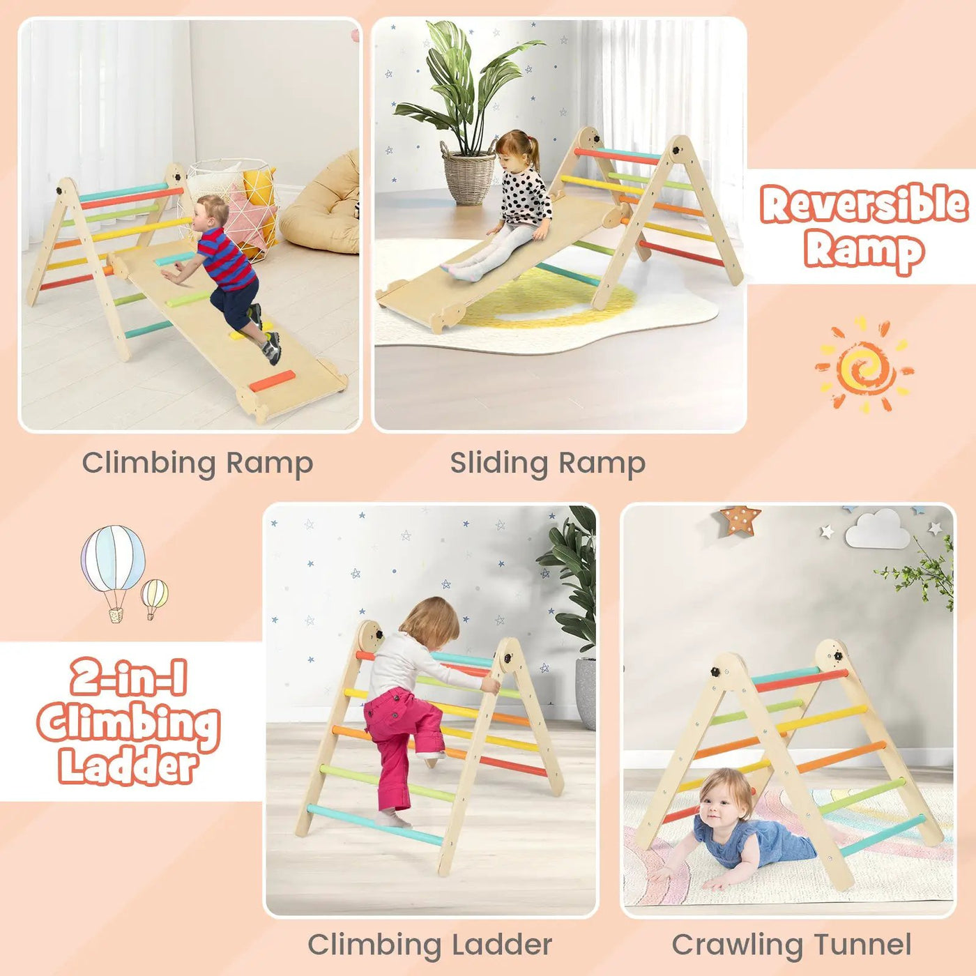 3-in-1 Climbing Set Foldable and Adjustable Kids Triangle Set by DirectDeals