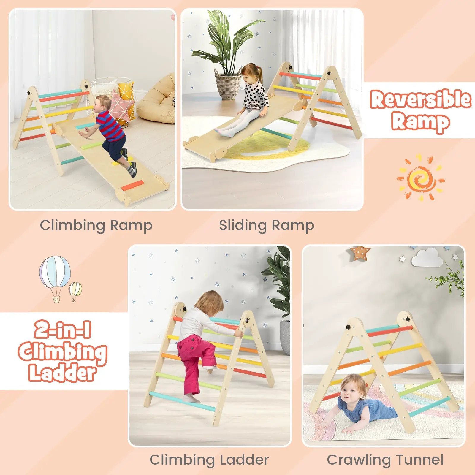 3-in-1 Climbing Set Foldable and Adjustable Kids Triangle Set by DirectDeals