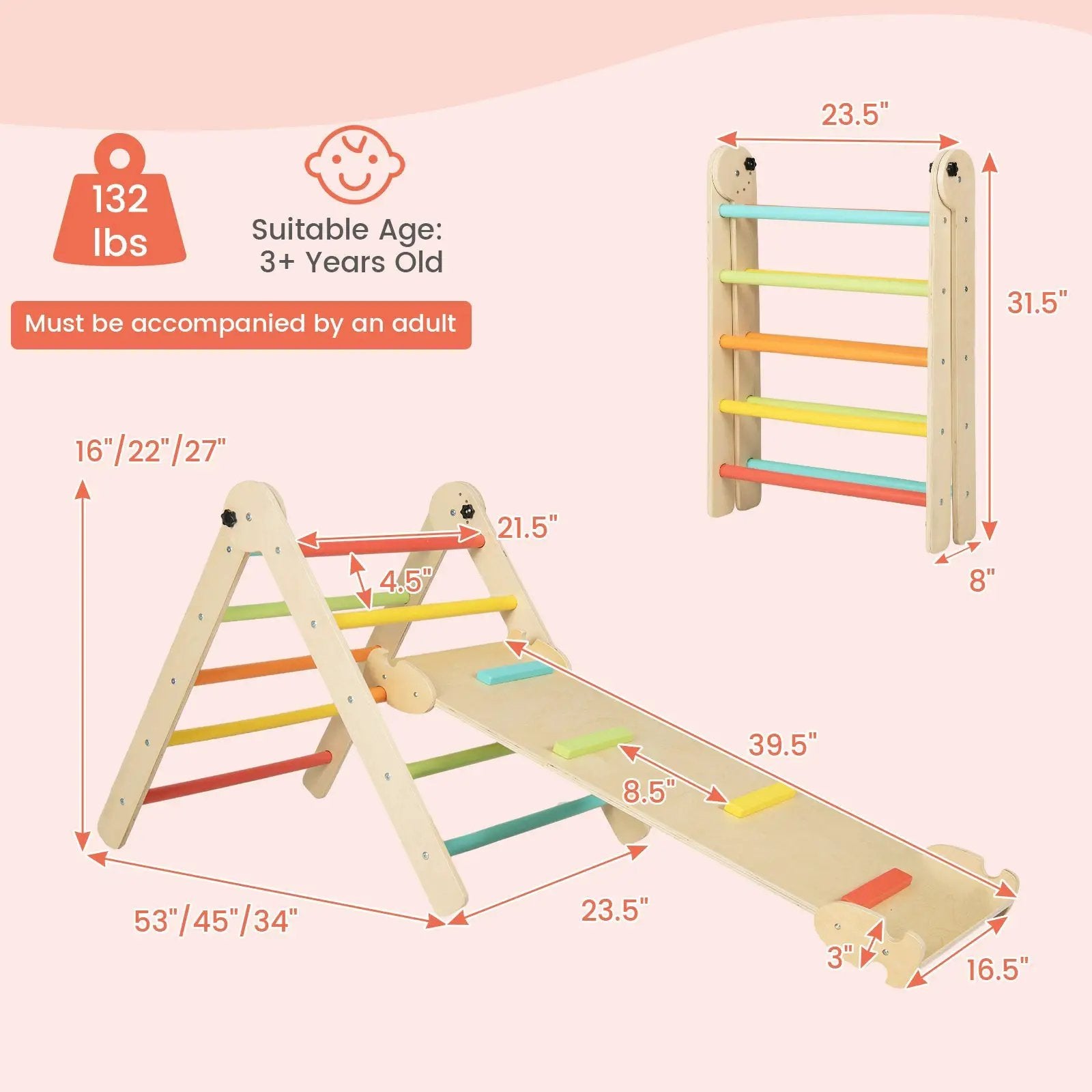 3-in-1 Climbing Set Foldable and Adjustable Kids Triangle Set by DirectDeals