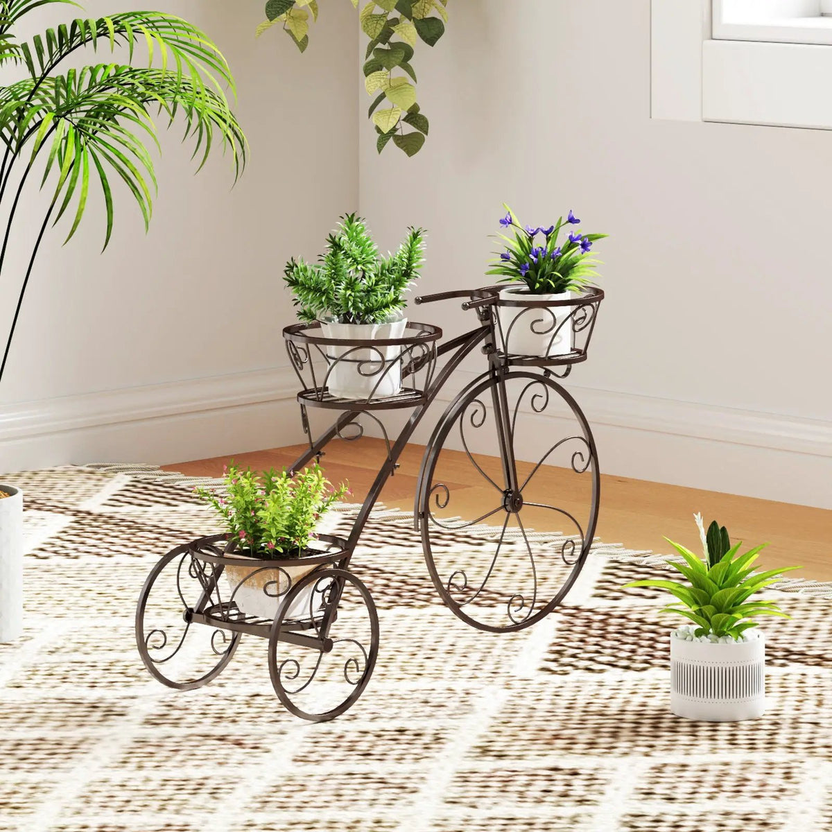 Tricycle Plant Stand Flower Pot Cart Holder with 3 Hollowed Baskets by DirectDeals