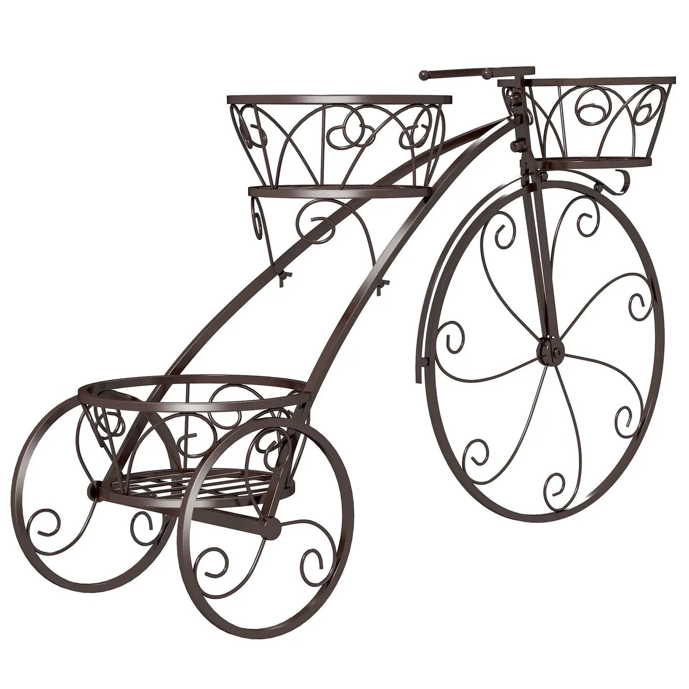Tricycle Plant Stand Flower Pot Cart Holder with 3 Hollowed Baskets by DirectDeals