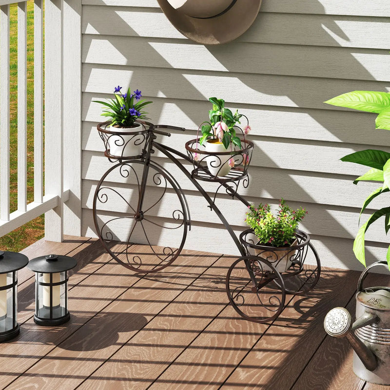 Tricycle Plant Stand Flower Pot Cart Holder with 3 Hollowed Baskets by DirectDeals