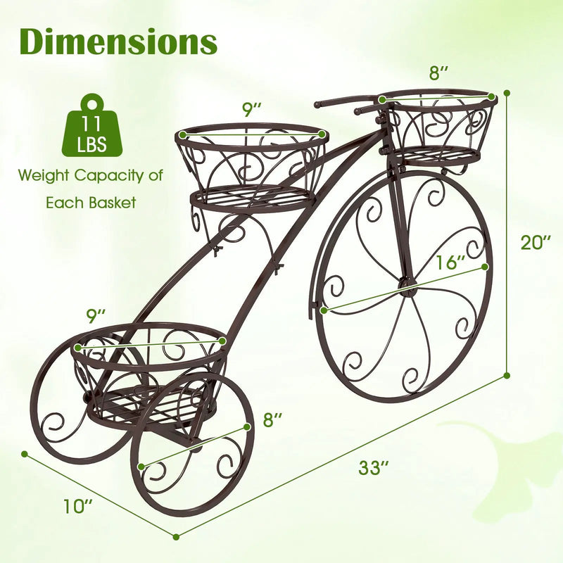 Tricycle Plant Stand Flower Pot Cart Holder with 3 Hollowed Baskets by DirectDeals