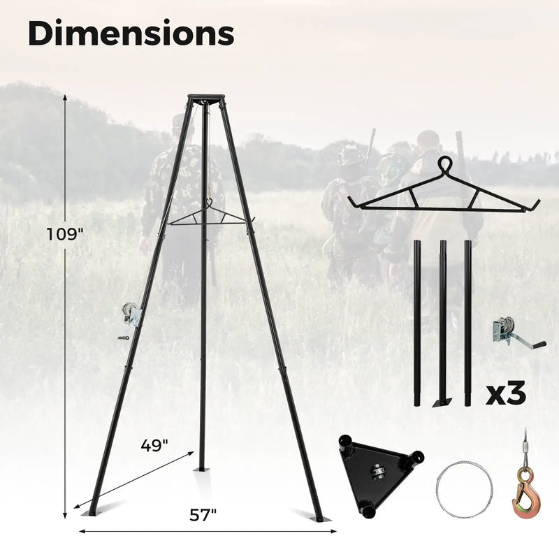 Tripod Game Hoist Deer Hanger 600 LBS Capacity Deer Skinning Rack-Black by DirectDeals