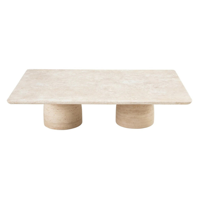 Troia Light Travertine Designer Coffee Table Bowl Shape Legs (W)32" (L)47" (H)14" by GobekDesign
