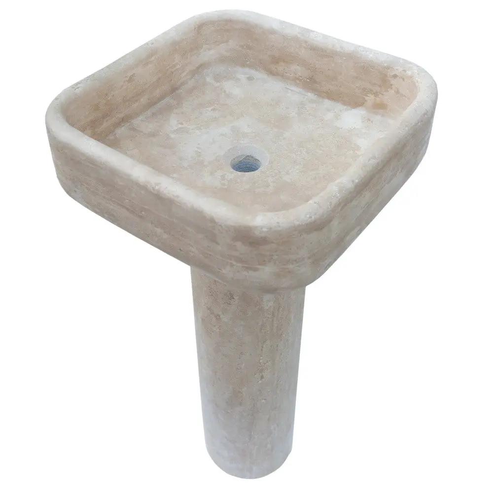 Light Travertine Pedestal Sink with Honed and Filled Finish Stand Alone 15x16x33.5 by GobekDesign