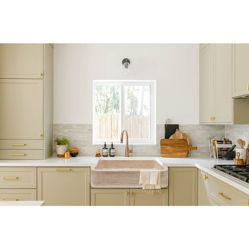 Troia Light Travertine Farmhouse Sink Honed and Filled (W)18" (L)27.5" (H)7" by GobekDesign