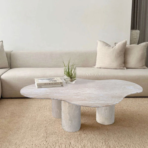 Travertine Coffee Table Cylinder Legs - Polished 50 x 35 inch