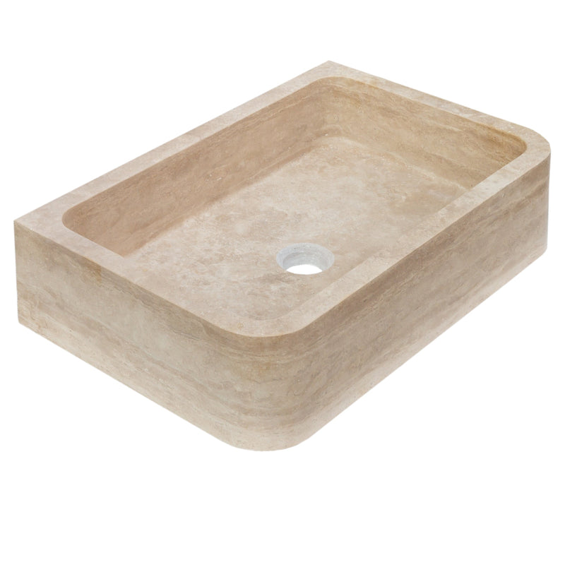 Troia Light Travertine Farmhouse Sink Honed and Filled (W)18" (L)27.5" (H)7" by GobekDesign