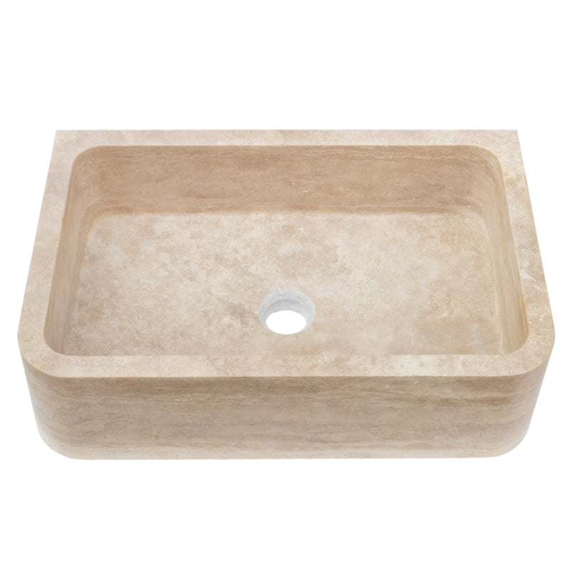 Troia Light Travertine Farmhouse Sink Honed and Filled (W)18" (L)27.5" (H)7" by GobekDesign