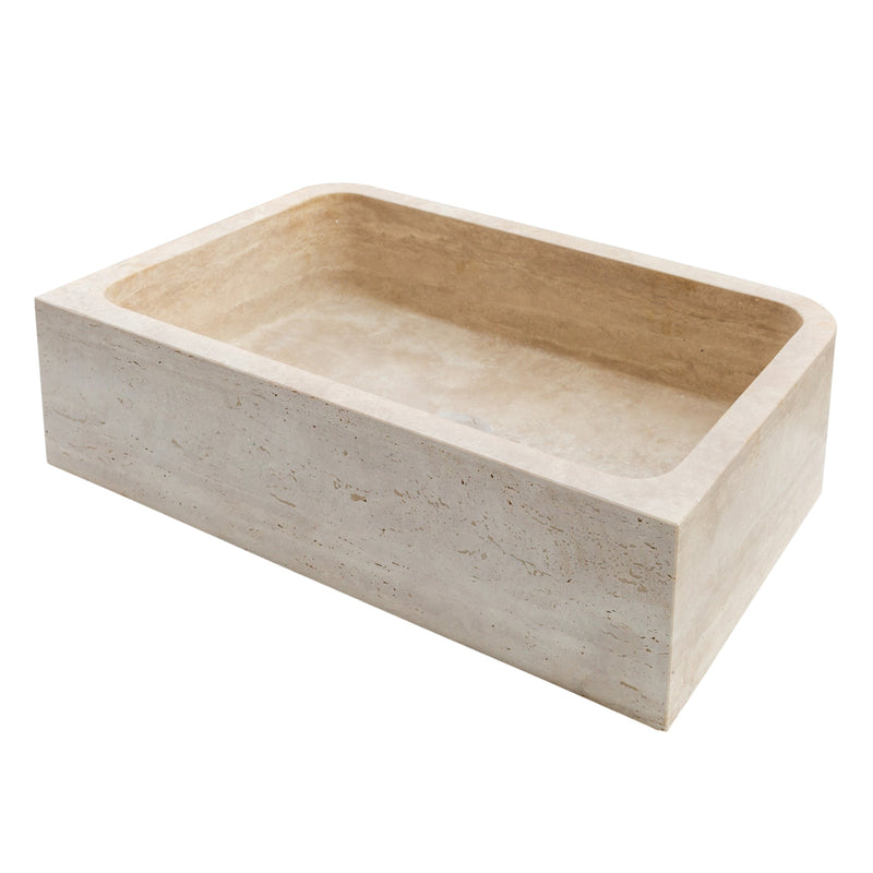 Troia Light Travertine Farmhouse Sink Honed and Filled (W)18" (L)27.5" (H)7" by GobekDesign