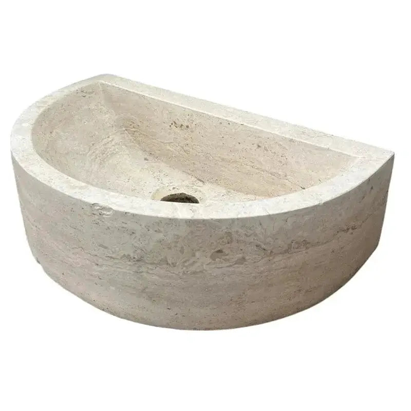 Natural Light Travertine Half Round Wall-Mounted Bathroom Sink Basin 10x16x6 Inch by GobekDesign