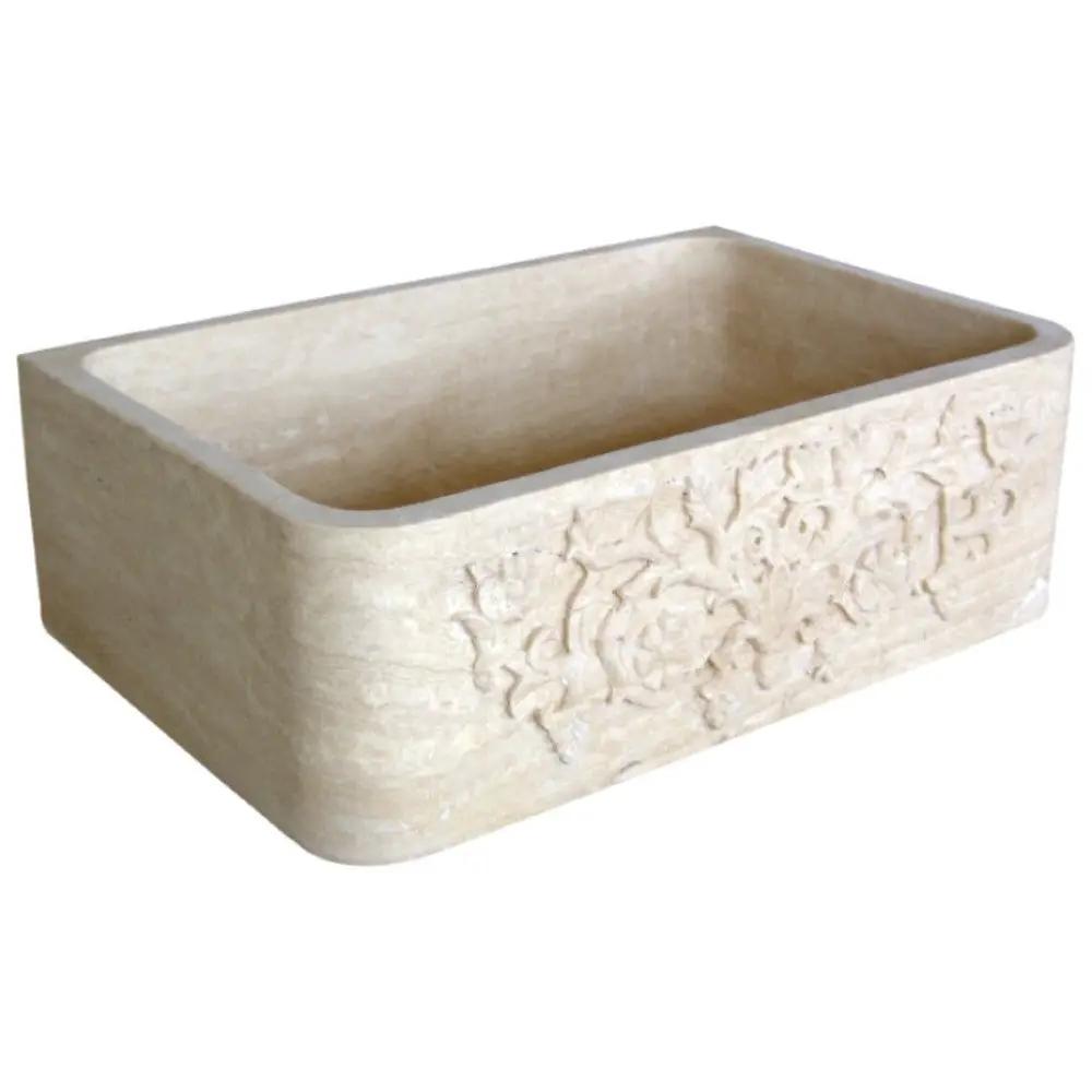 Light Travertine Natural Stone Farmhouse Apron Kitchen Sink 18x30x10 by GobekDesign