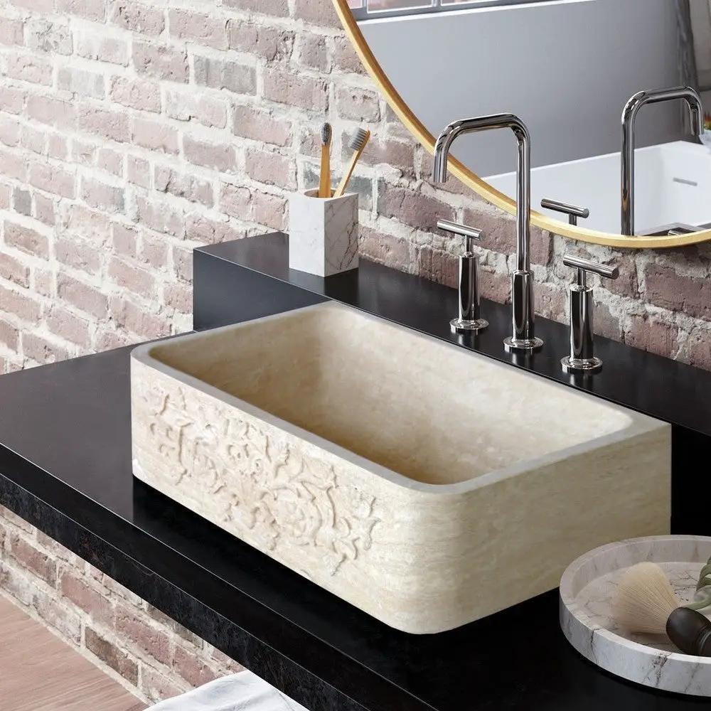 Light Travertine Natural Stone Farmhouse Apron Kitchen Sink 18x30x10 by GobekDesign