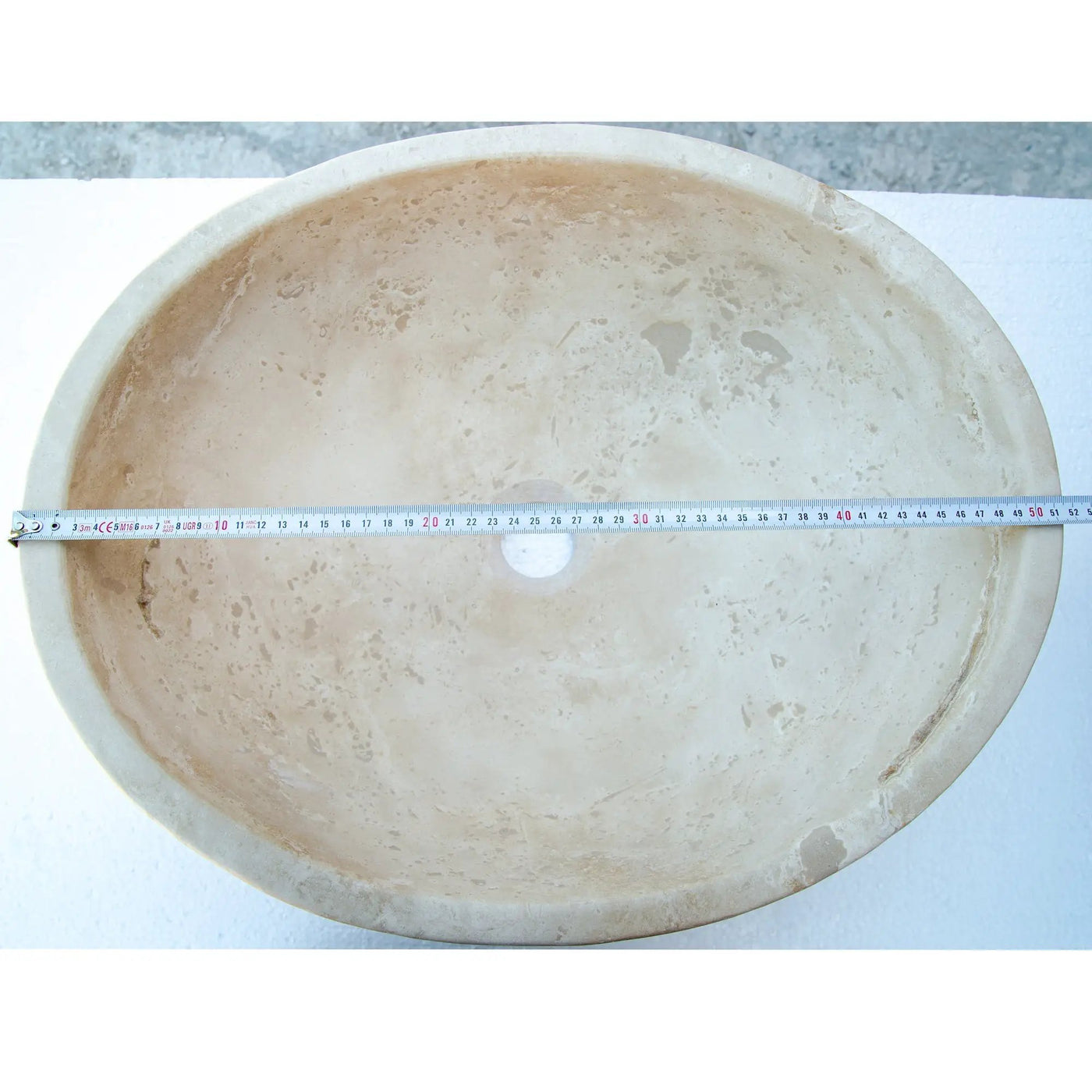 Travertine Natural Stone Oval Vessel Sink 16x21x6 Handcrafted Light Beige Artisan by GobekDesign