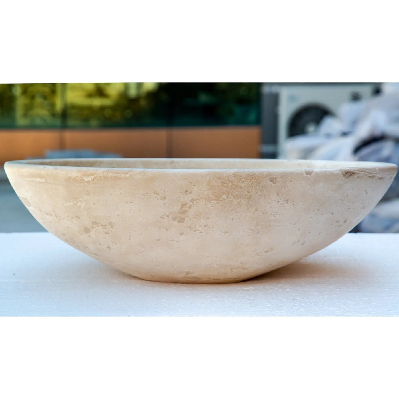 Travertine Natural Stone Oval Vessel Sink 16x21x6 Handcrafted Light Beige Artisan by GobekDesign