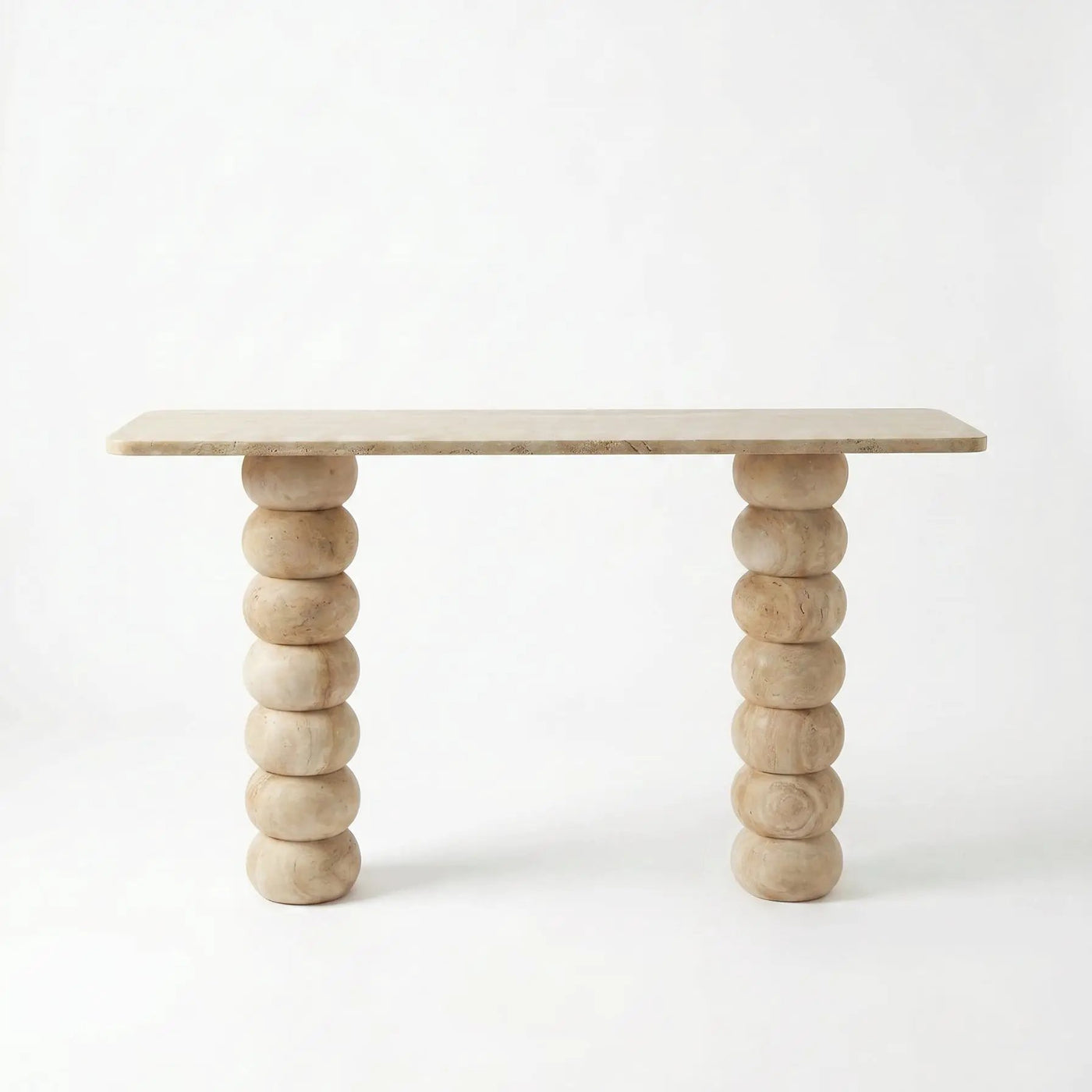 Light Travertine Natural Stone Designer Console Table - Premium Handcrafted Honed Finish by GobekDesign