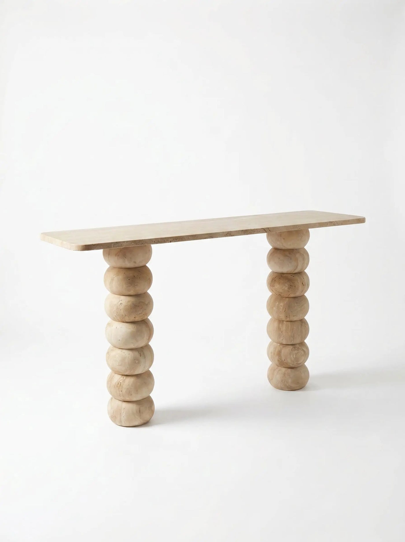 Light Travertine Natural Stone Designer Console Table - Premium Handcrafted Honed Finish by GobekDesign