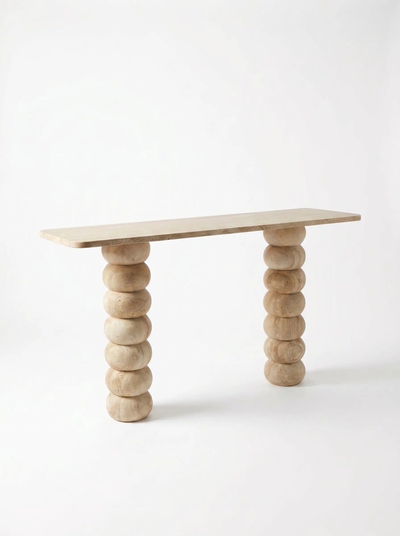 Light Travertine Natural Stone Designer Console Table - Premium Handcrafted Honed Finish by GobekDesign