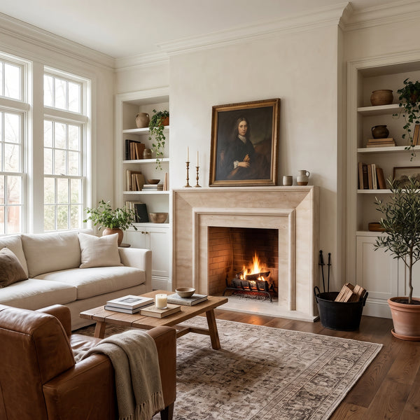 Troia Light Travertine Modern Fireplace Surround 57x44 Honed