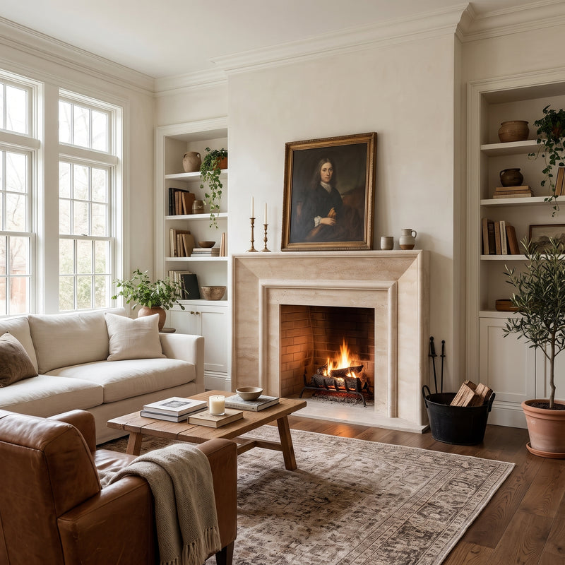 Troia Light Travertine Modern Fireplace Surround 57x44 Honed