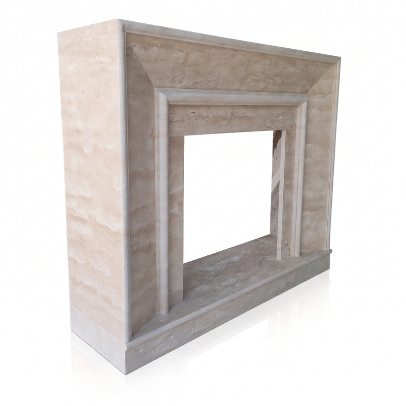 Troia Light Travertine Modern Fireplace Surround 57x44 Honed, photo 3 of 5