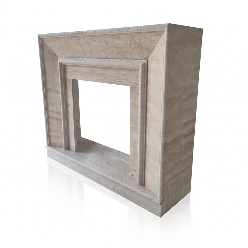 Troia Light Travertine Modern Fireplace Surround 57x44 Honed, photo 4 of 5