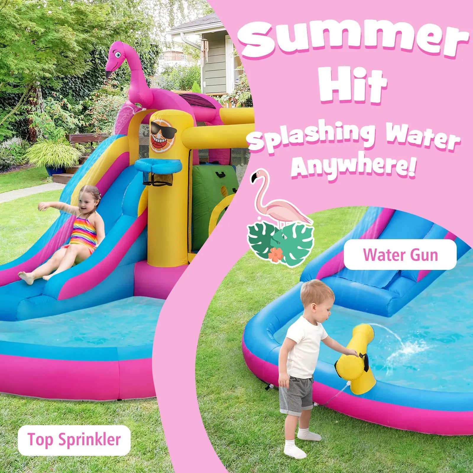 Inflatable Bounce Castle with Long Water Slide and 735W Blower by DirectDeals