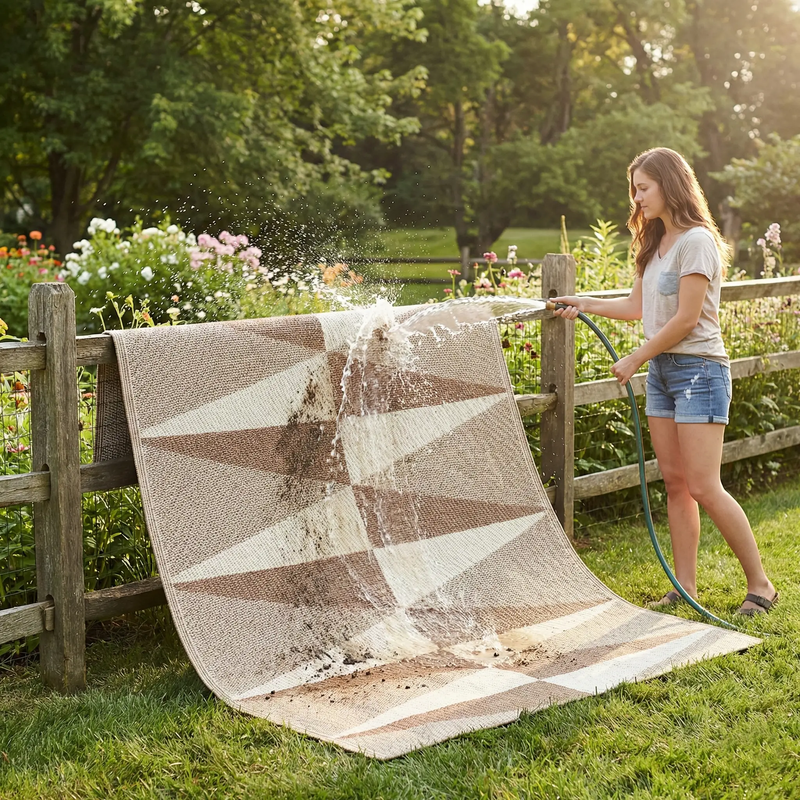 Tucson - Natural Modern Geometric Outdoor Rug for Patio by Fab Habitat