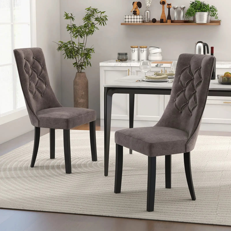 Tufted Dining Chairs Set of 2 with High Backrest and Padded Seat-Gray by DirectDeals