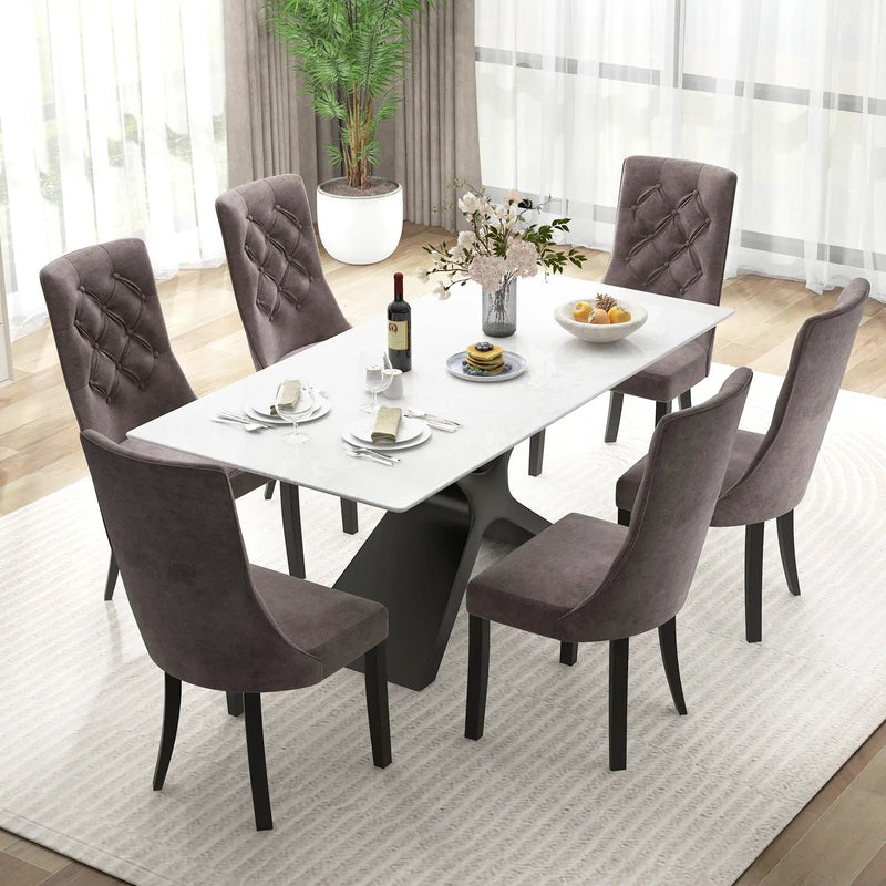 Tufted Dining Chairs Set of 2 with High Backrest and Padded Seat-Gray by DirectDeals