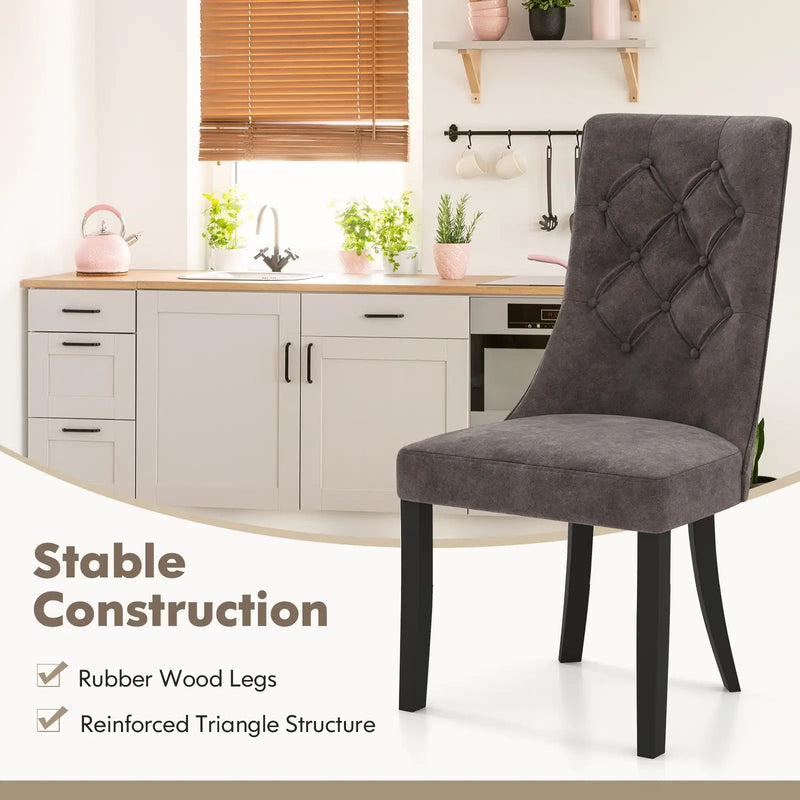 Tufted Dining Chairs Set of 2 with High Backrest and Padded Seat-Gray by DirectDeals